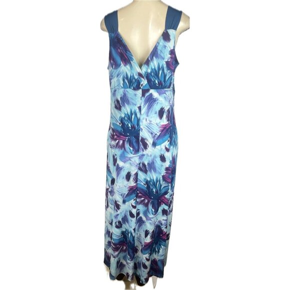 Studio 1940 L Teal Floral Surplice Neck Light Padde Sleeveless Maxi Sun Dress - Picture 4 of 6
